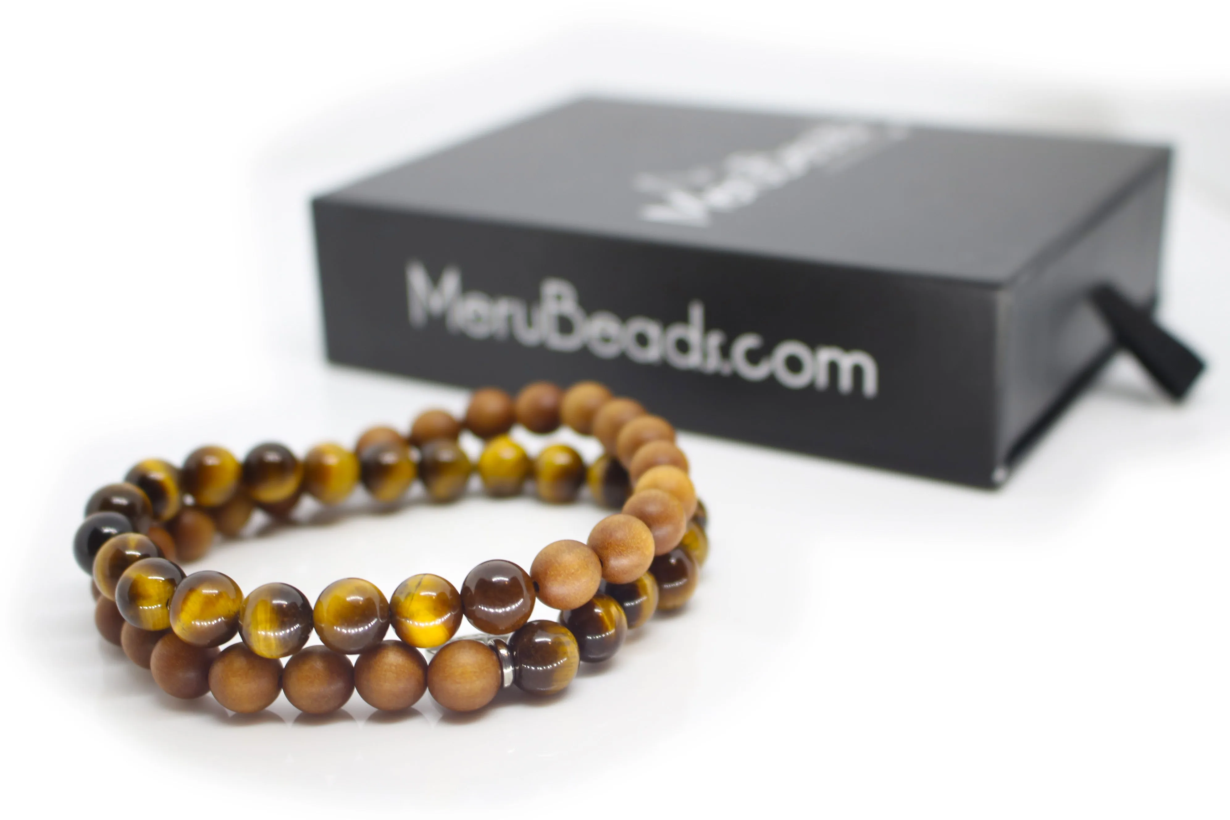 Tiger's Eye Yellow & Sandalwood Wrap Bracelet for Men