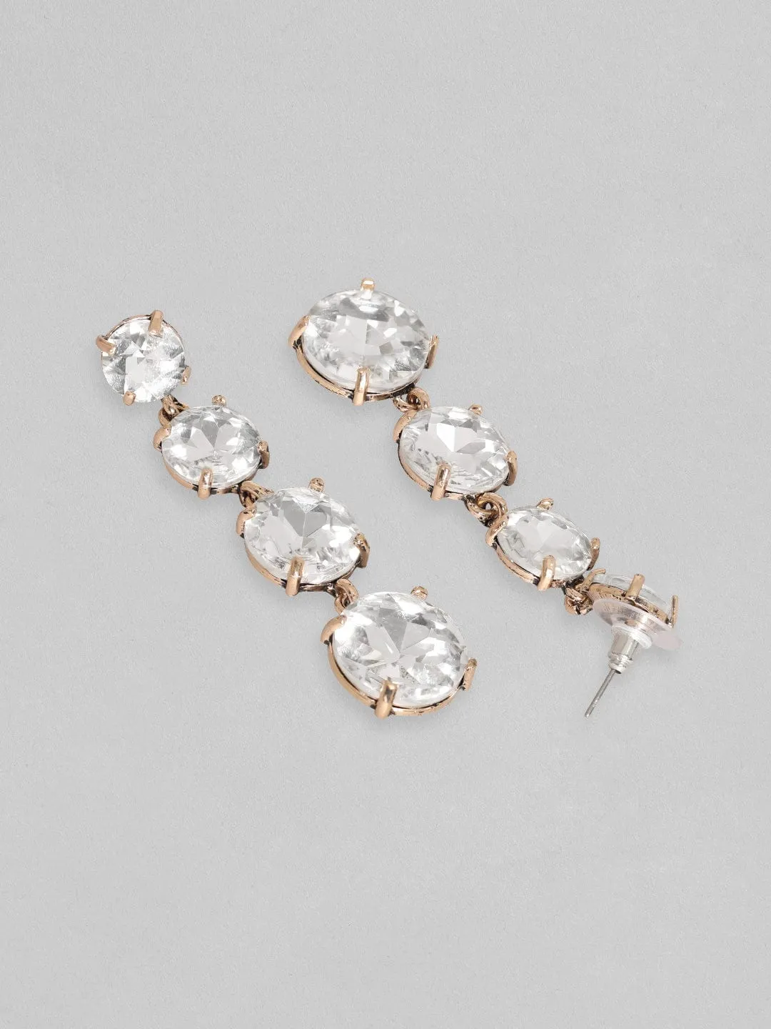 TOKYO TALKIES X Rubans 18K Gold Toned Clear & Opal Zircon Studded Drop Earring