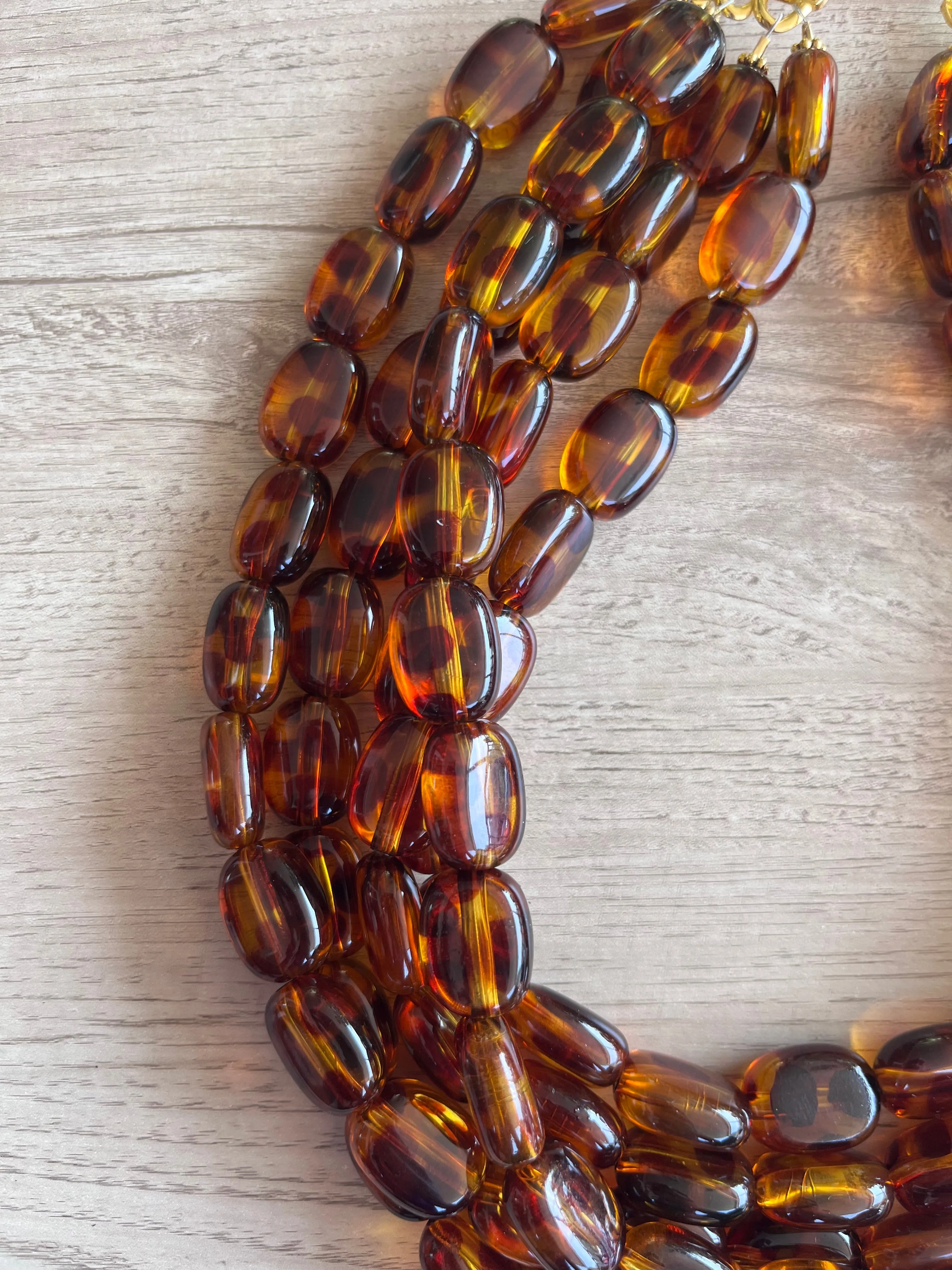 Tortoise Shell Lucite Acrylic Beaded Chunky Multi Strand Statement Necklace - Lauren