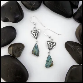 Trinity Shield Drop Earrings with Peruvian Opal