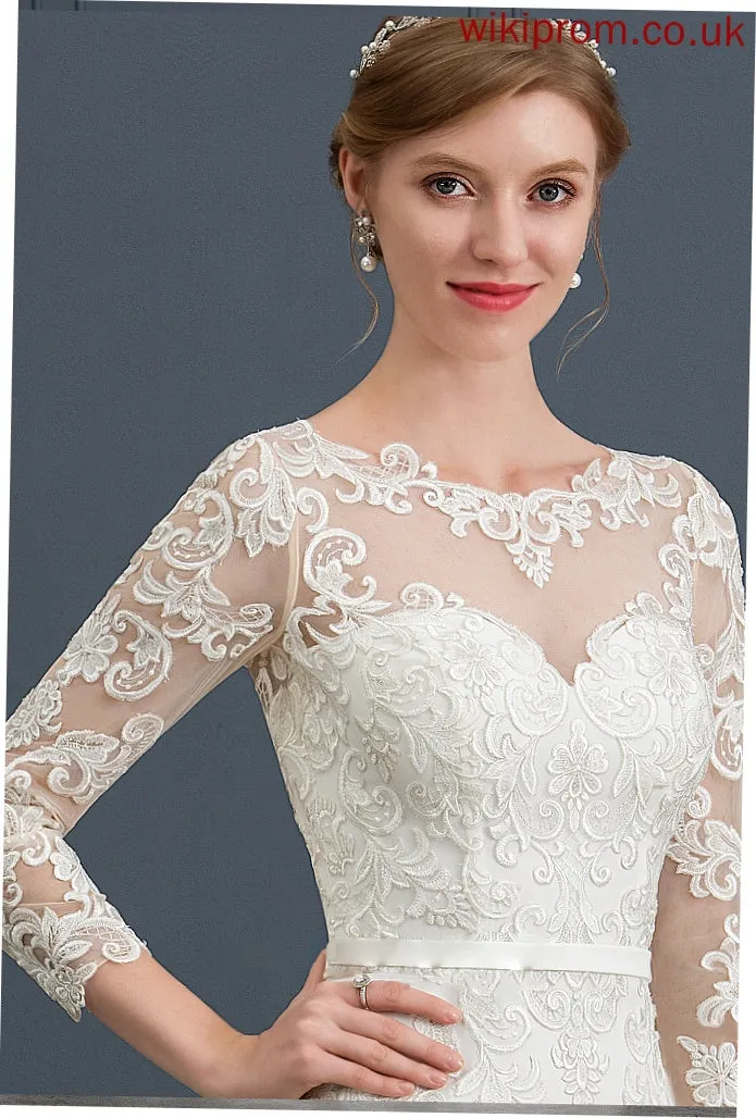 Trumpet/Mermaid Train Stretch With Wedding Tiara Crepe Lace Dress Chapel Illusion Wedding Dresses
