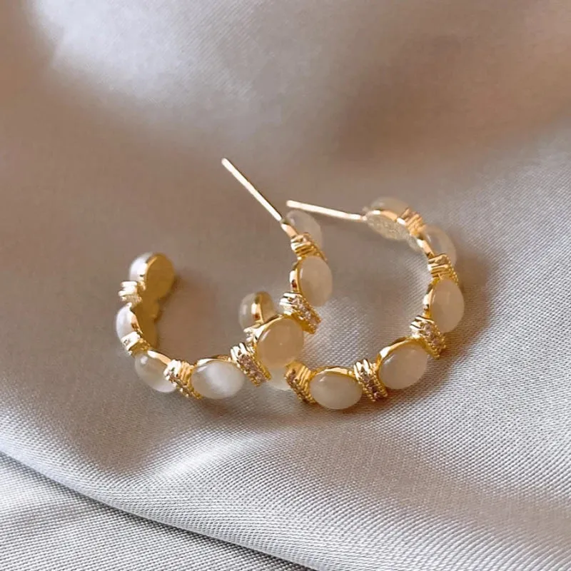 VAIGE Opal-Studded Zircon C-Shaped Drop Earrings in Iridescent Colors