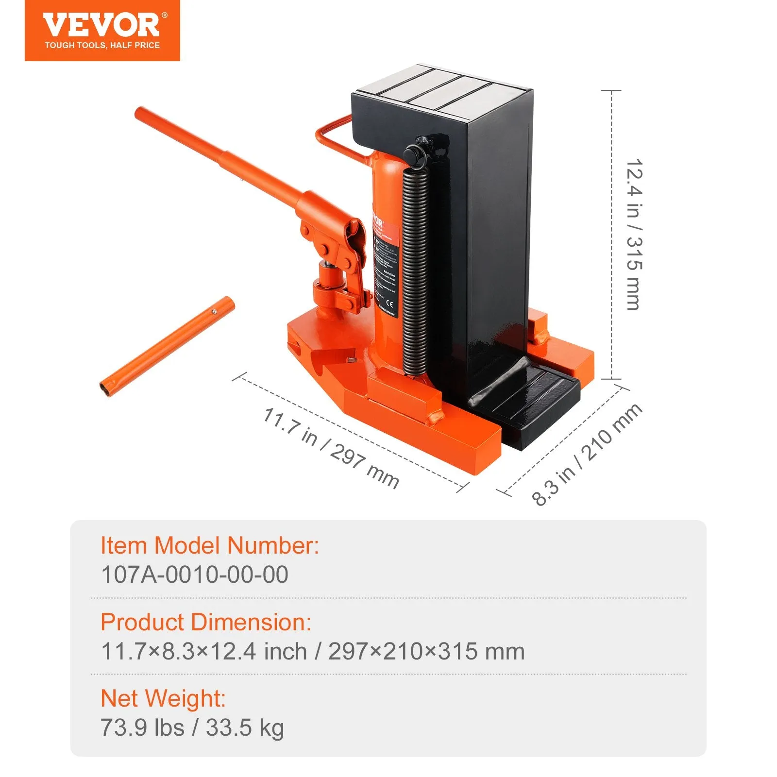 Vevor Hydraulic Toe Jack 10T on Toe 20T on Top Lift Capacity New