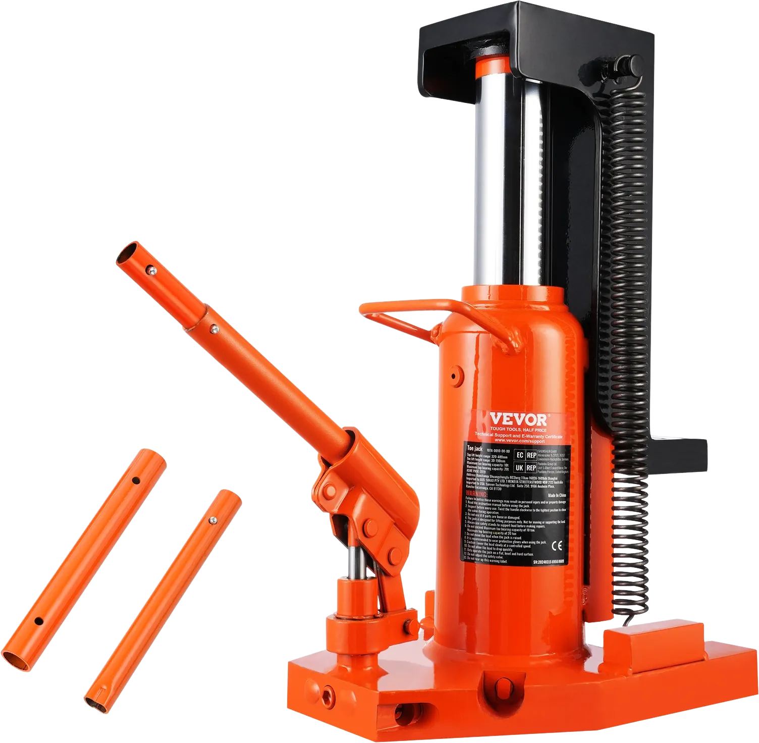 Vevor Hydraulic Toe Jack 10T on Toe 20T on Top Lift Capacity New