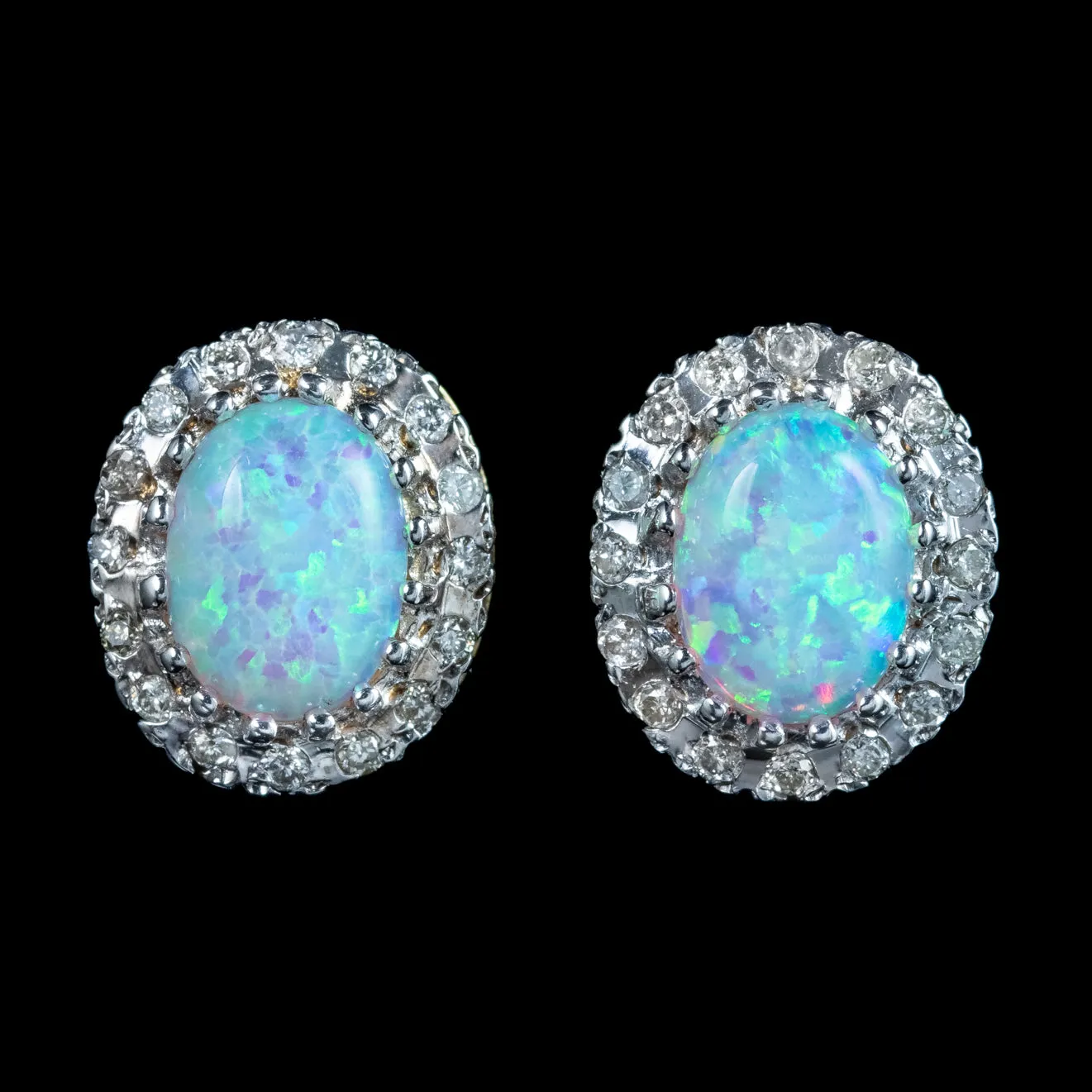 Victorian Style Opal Diamond Stud Earrings 9ct Gold