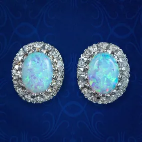Victorian Style Opal Diamond Stud Earrings 9ct Gold