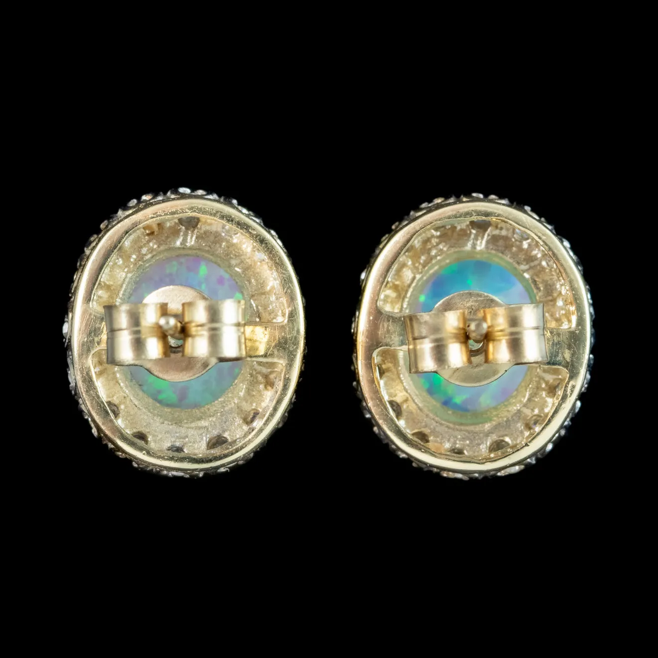 Victorian Style Opal Diamond Stud Earrings 9ct Gold