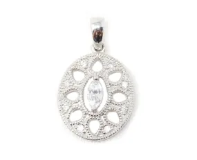 Vintage Art Deco Cubic Zirconia Cut Out Sterling Silver Necklace Pendant