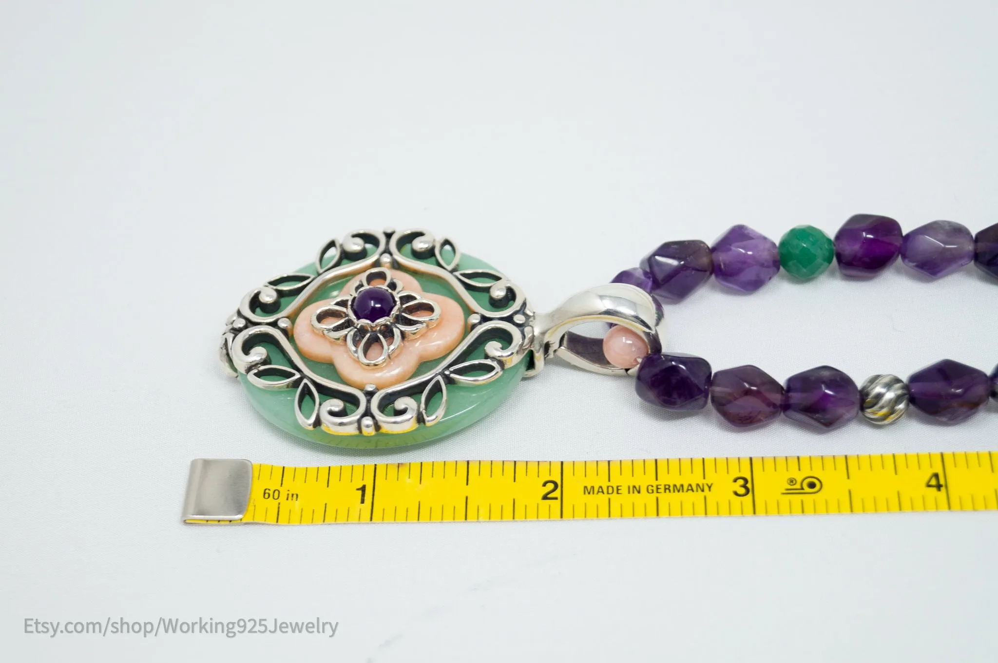 Vintage Carolyn Pollack Relios Amethyst Bead Western Sterling Silver Necklace