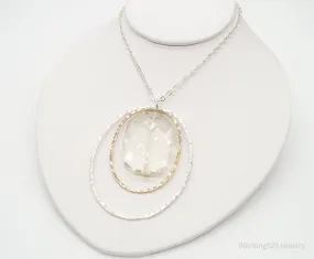 Vintage Large Glass Stone Brass Sterling Silver Necklace 30"