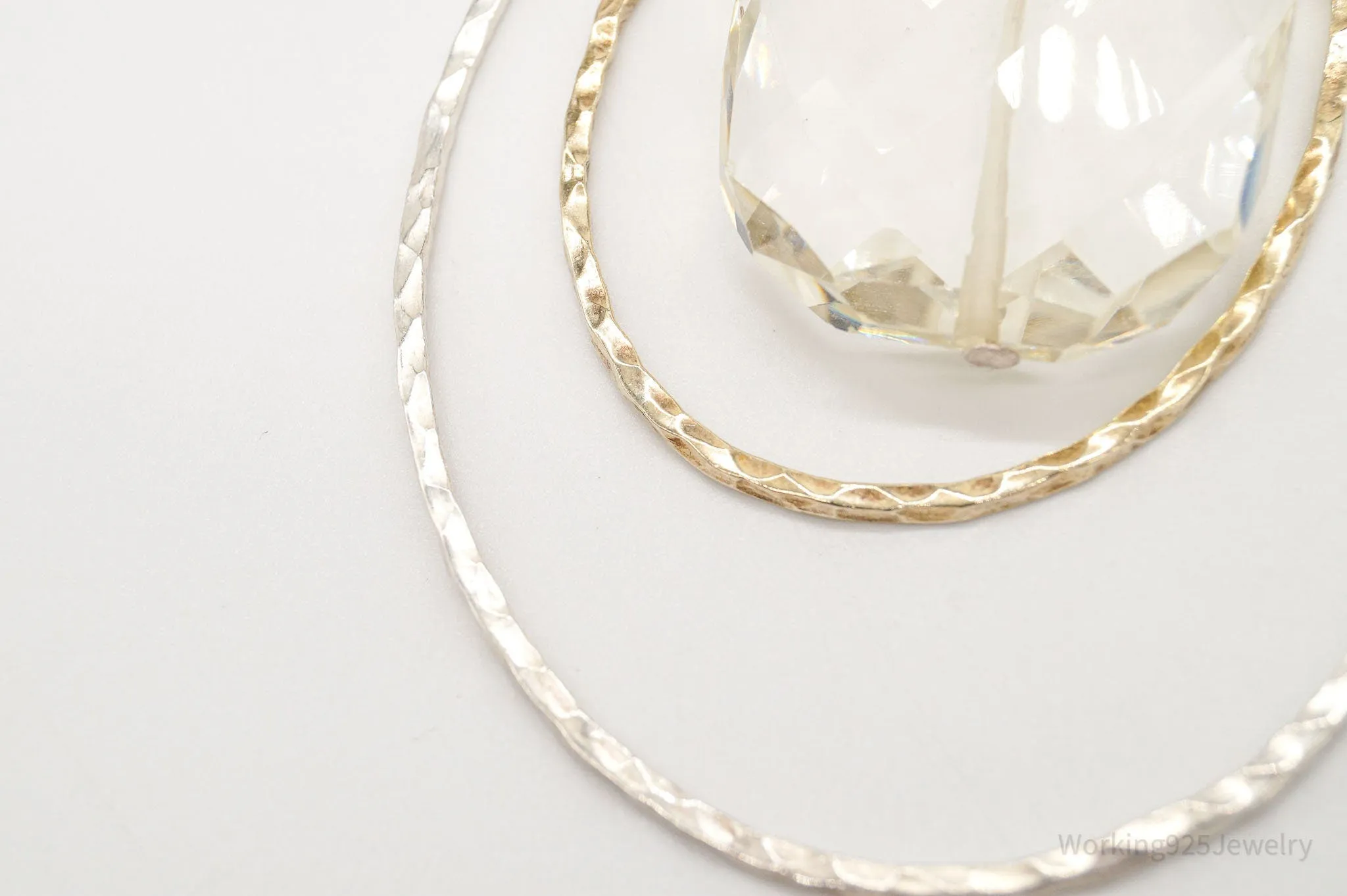 Vintage Large Glass Stone Brass Sterling Silver Necklace 30"