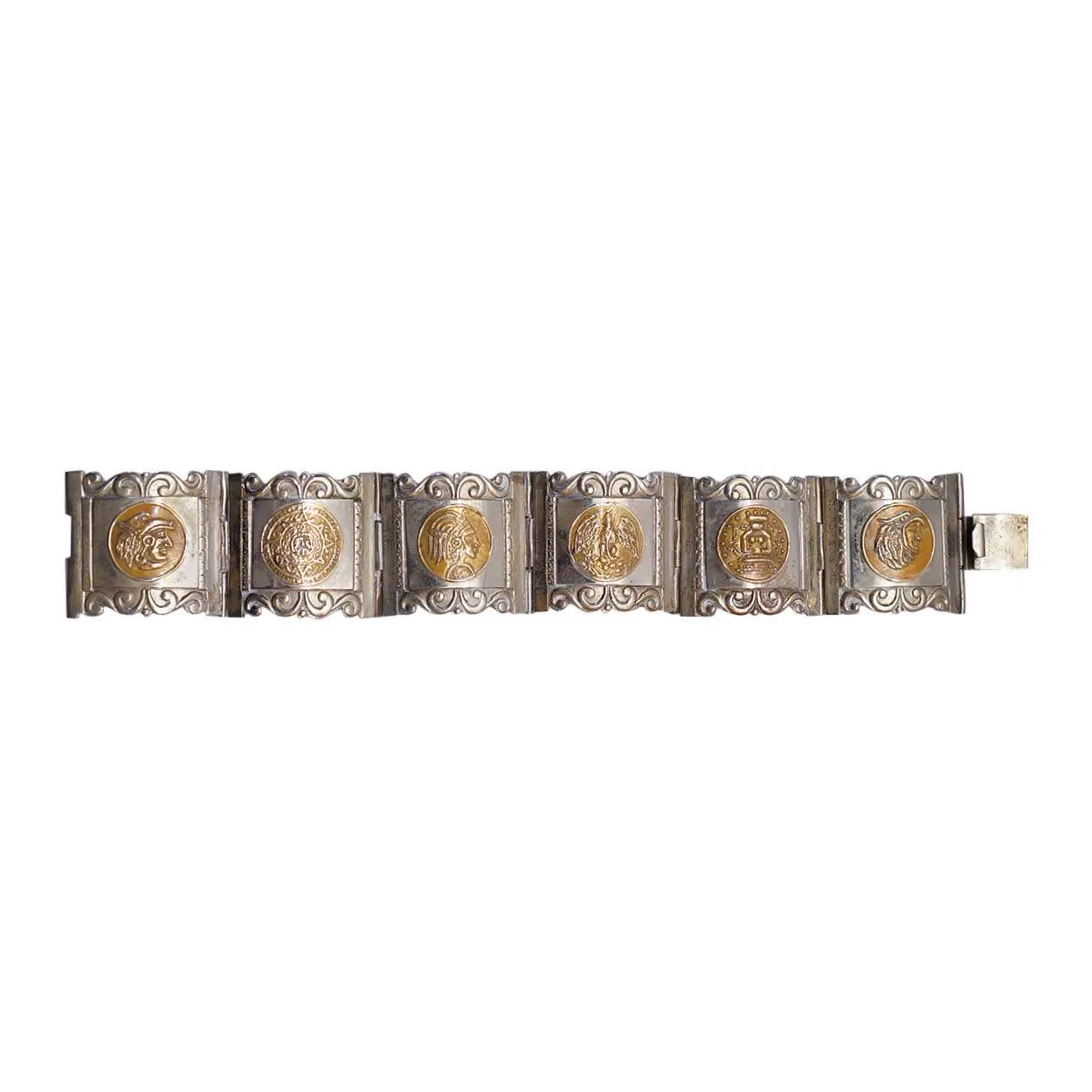 Vintage Mexican Sterling Bracelet Aztec Panels