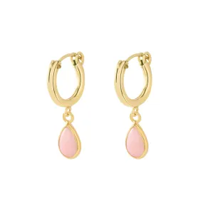 Von Treskow Yg Filled 13mm Lever Hoop Earrings w Pink Pear Opal - Gold