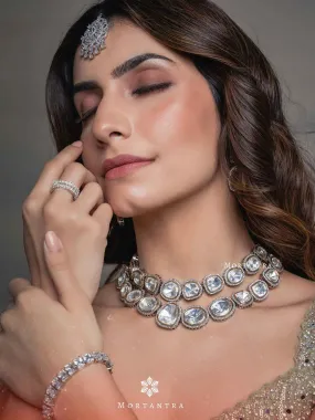 White Color Faux Diamond Necklace Set - MS1004