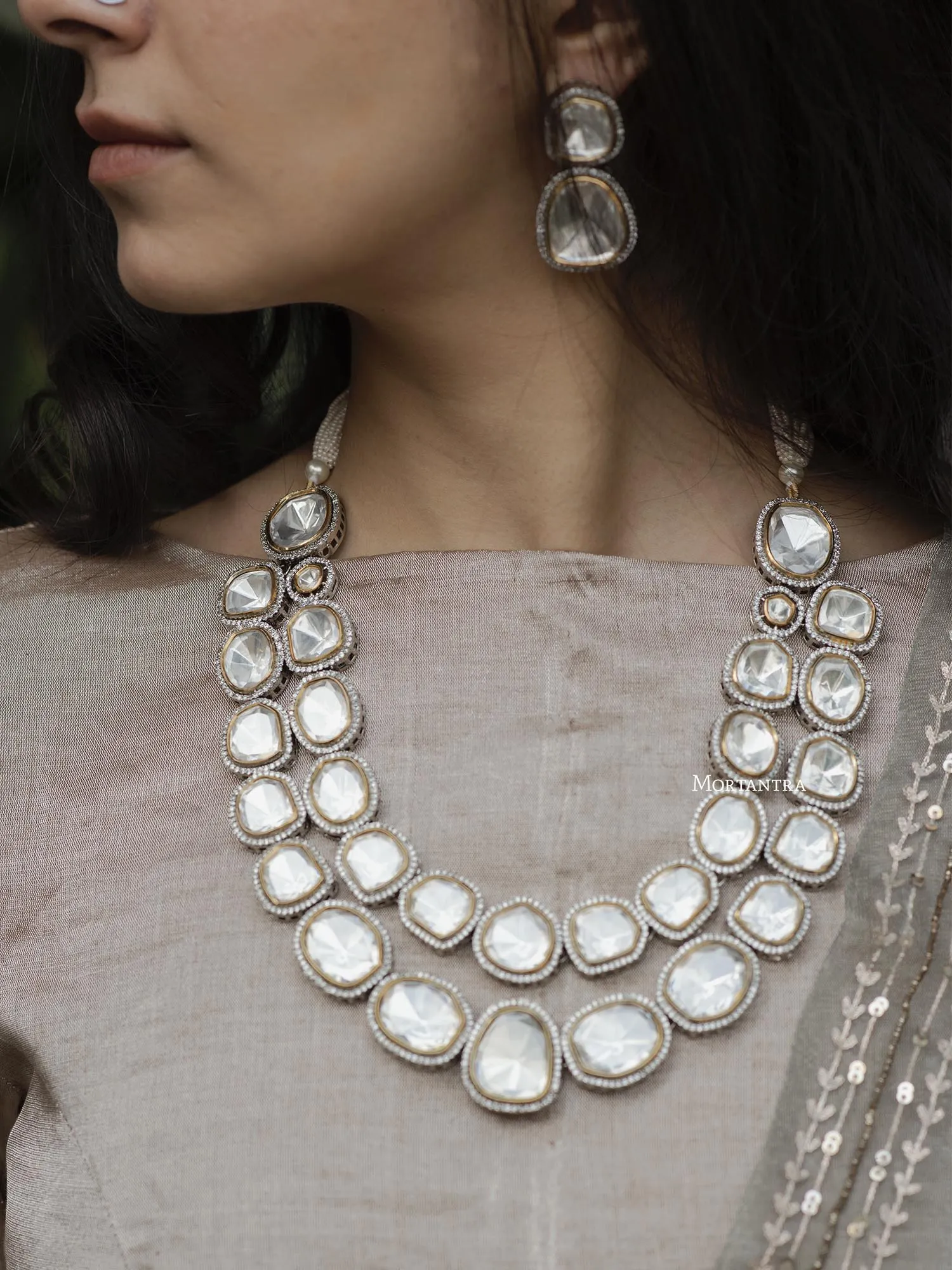 White Color Faux Diamond Necklace Set - MS1004