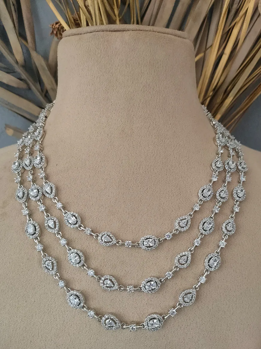 White Color Silver Plated Faux Diamond Necklace Set - CZSET121