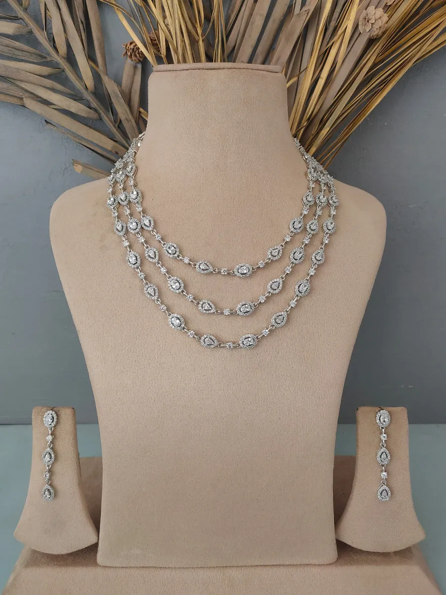 White Color Silver Plated Faux Diamond Necklace Set - CZSET121