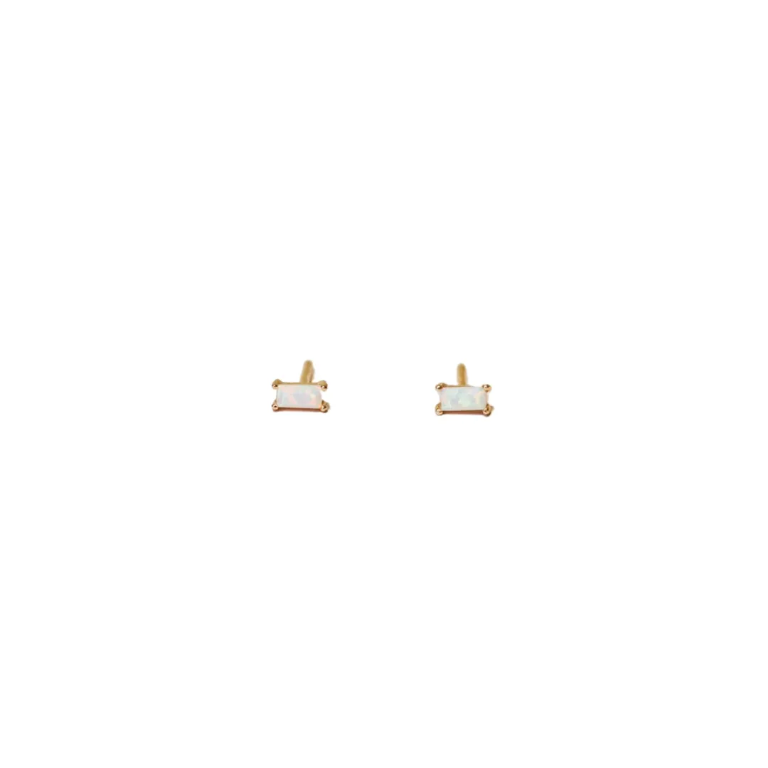 White Opal Baguette Studs