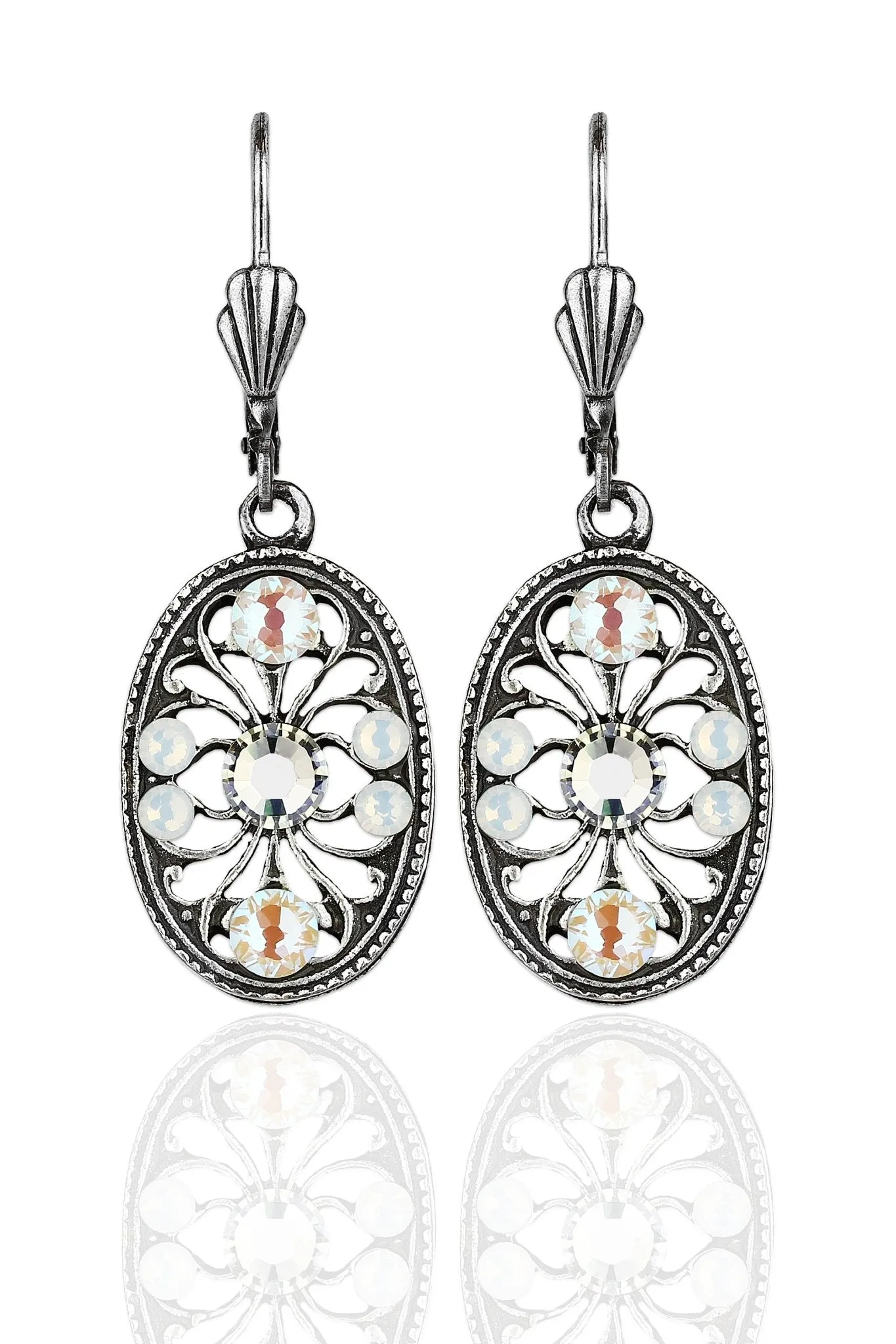 White Opal Filigree Oval Drop Earrings