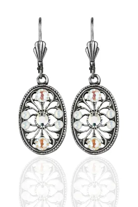 White Opal Filigree Oval Drop Earrings