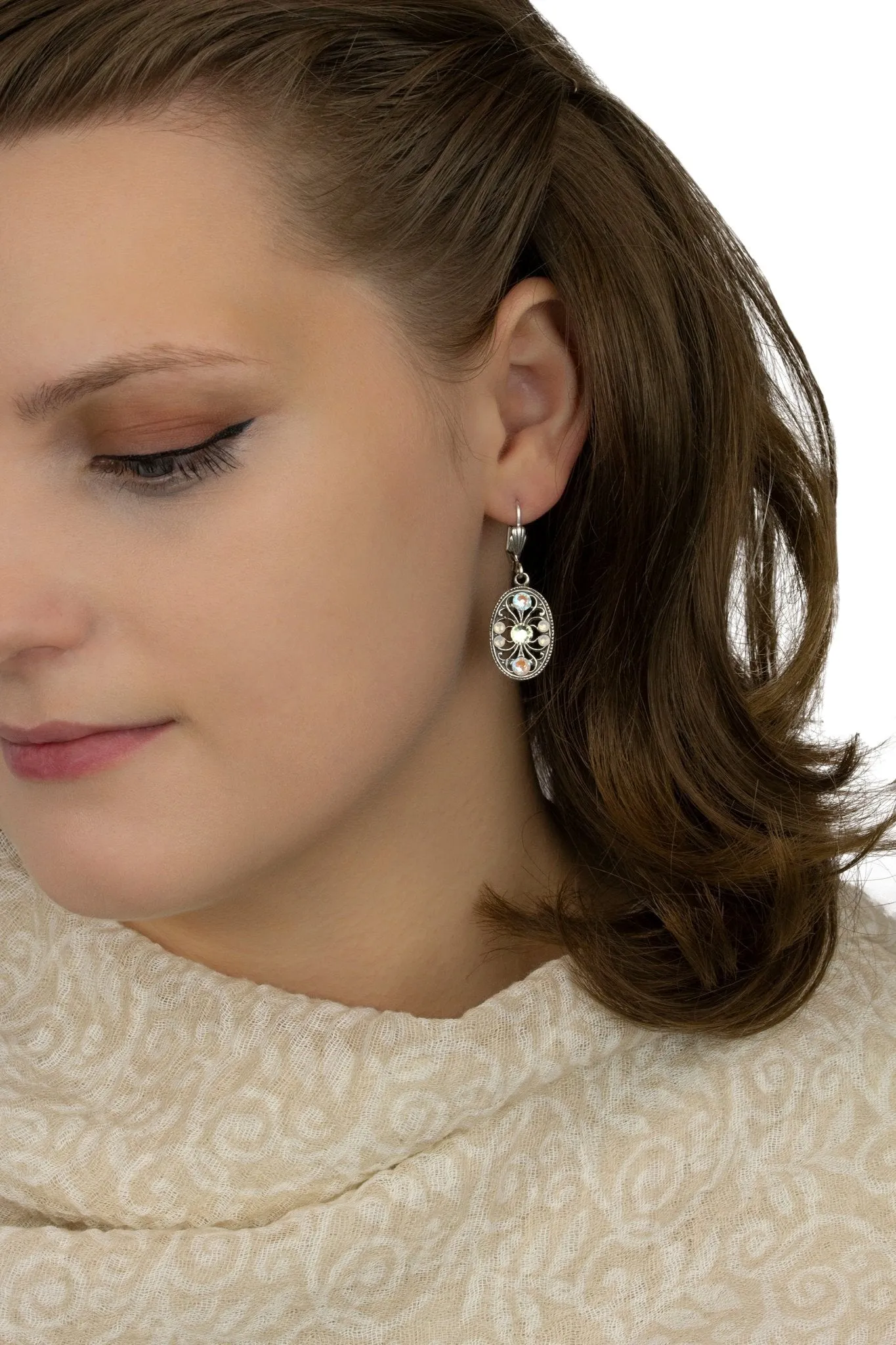 White Opal Filigree Oval Drop Earrings