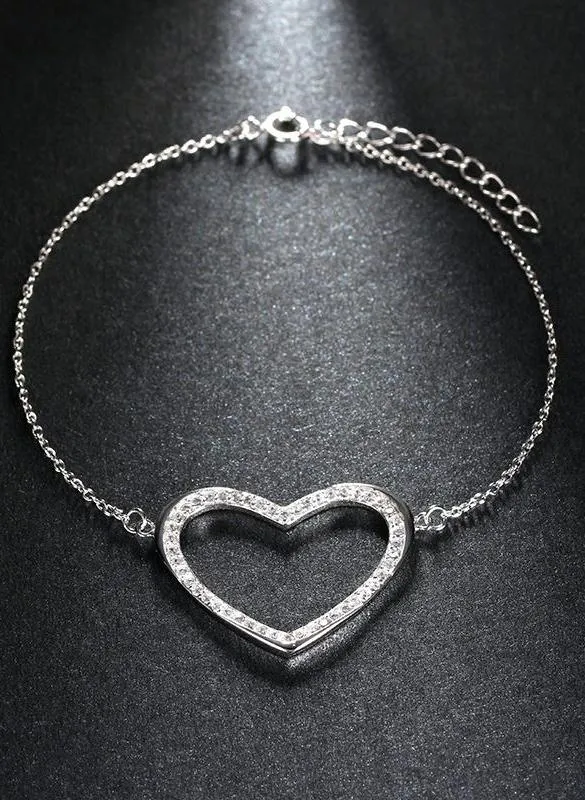 Women's Silver Color Heart Shape Bracelet With Paved Luxury AAA Austrian Crystal