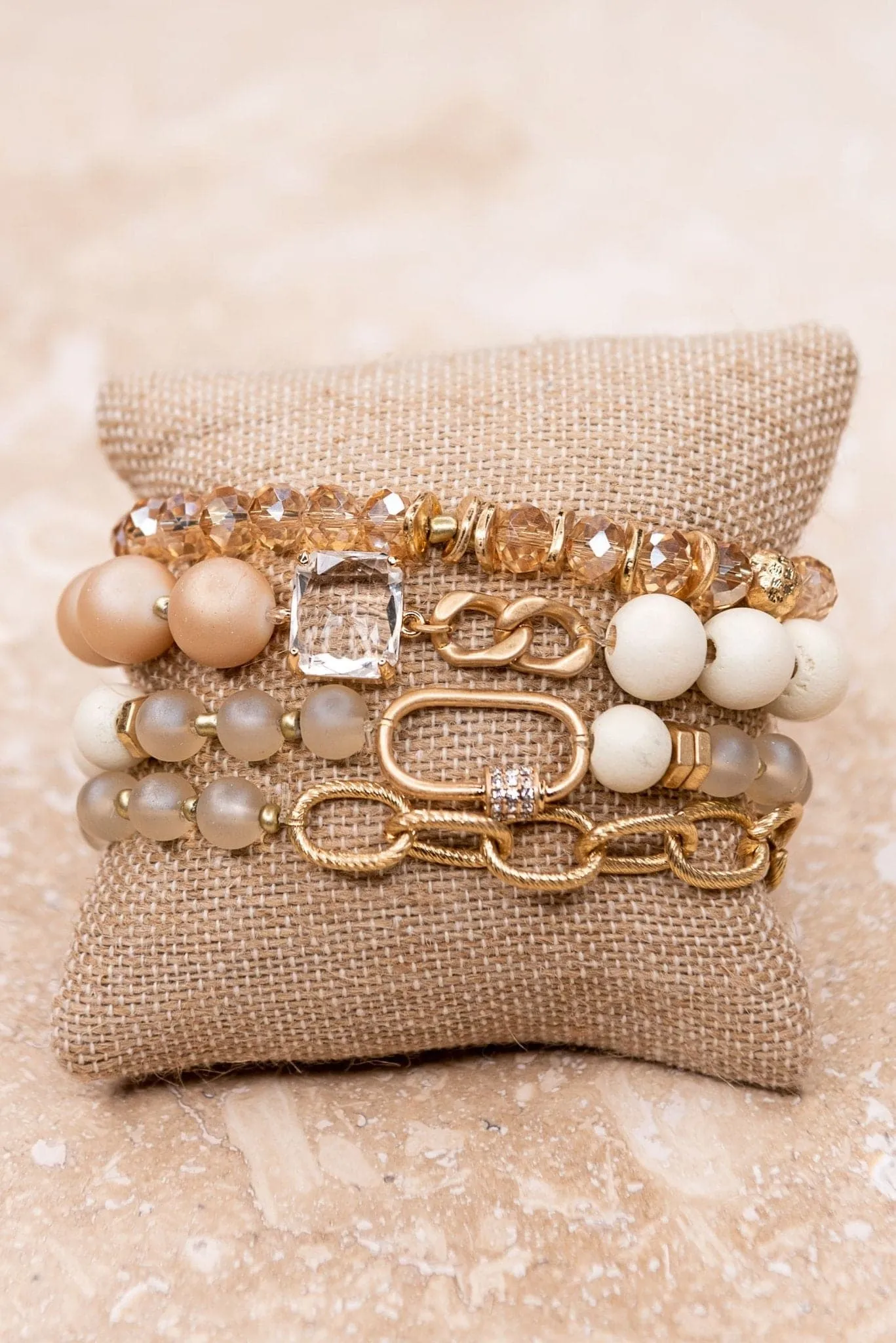 You Are Unique Beaded Stretch Bracelet Set Of 4 - Natural