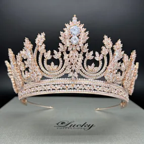 Zirconia Bridal and Quinceanera Tall Tiara, Intricate Design Cubic
