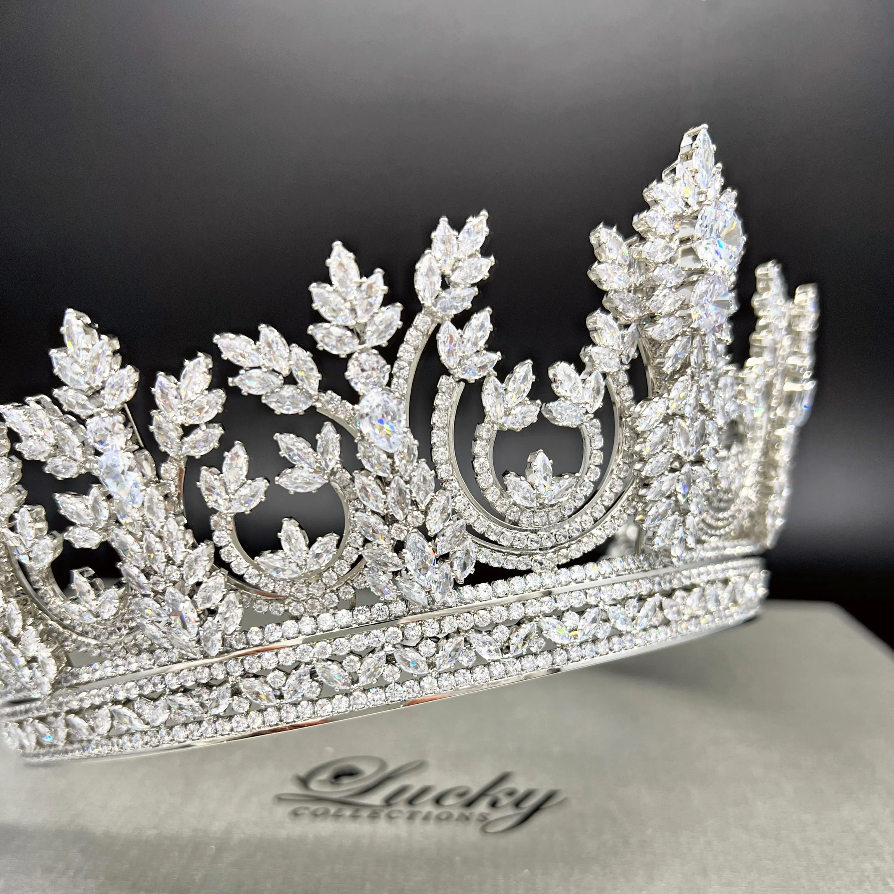 Zirconia Bridal and Quinceanera Tall Tiara, Intricate Design Cubic